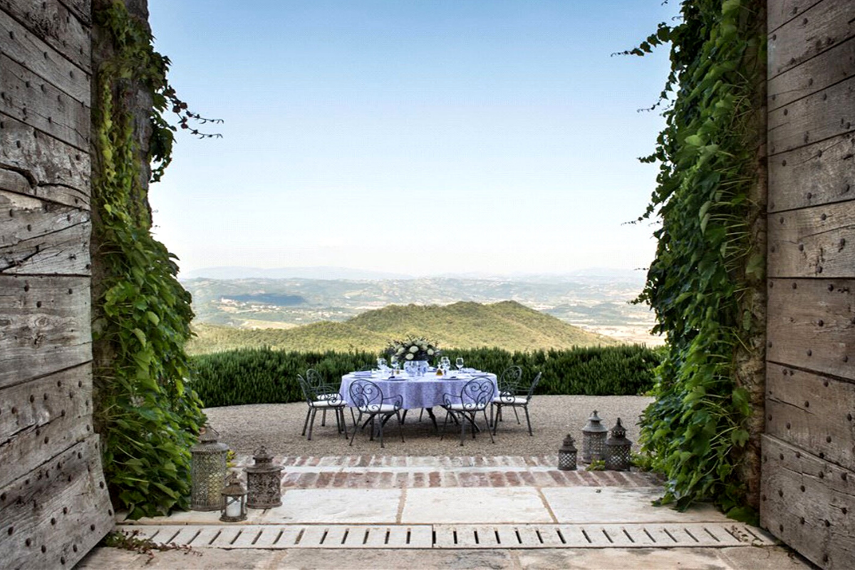 Modern castle houses: Elegantly restored castle near Perugia, Italy (price on request).