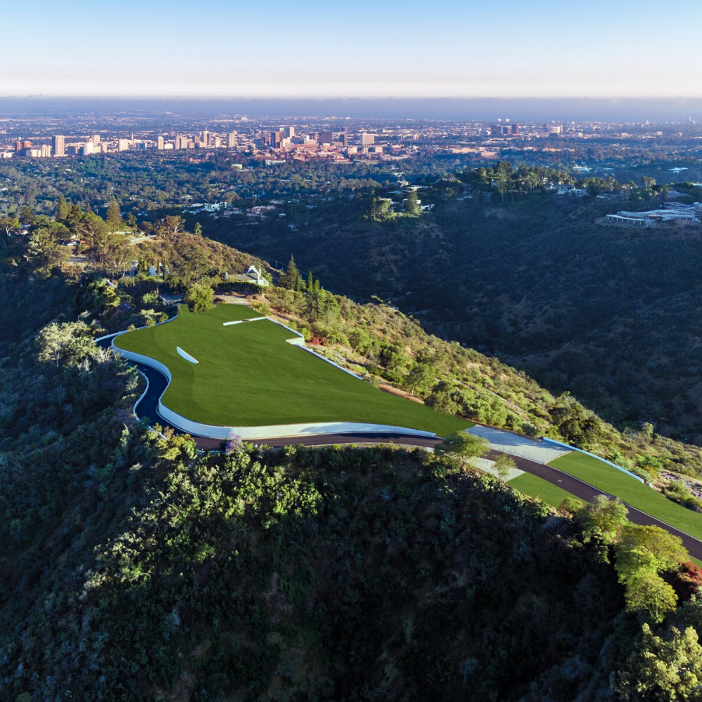 The undeveloped site in Beverly Hills next door to Jeff Bezos home in Los Angeles , view from above
