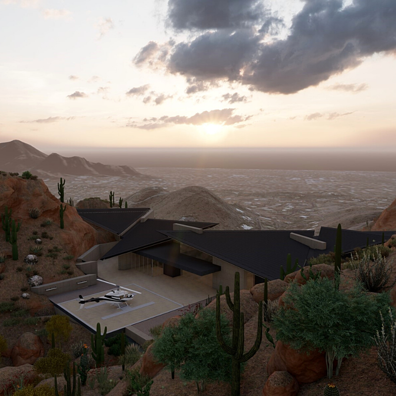 Houses with helicopter pads in Arizona, Nevada, Las Vegas: Contemporary house in Paradise Valley, AZ, reportedly owned by Kobe Bryant.