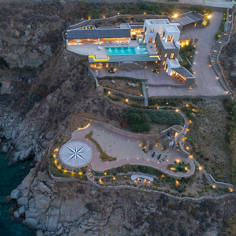 Aerial view of the villa Energia with a helipad in Mykonos, South Aegean, Greece (approx. US$8,533,054)