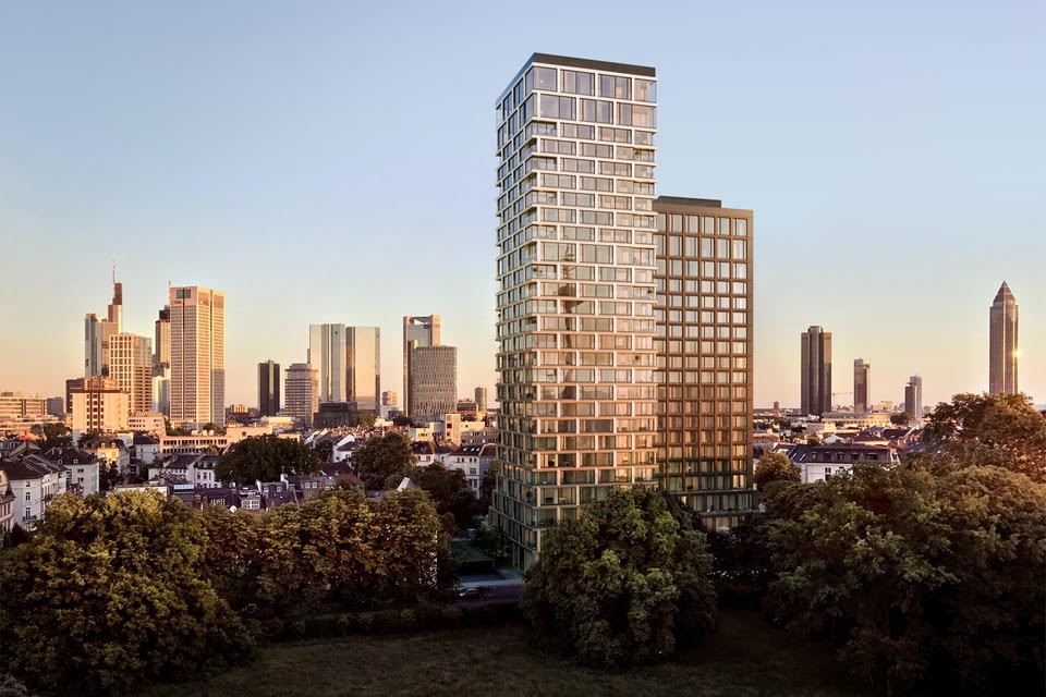 Buy property in Frankfurt: penthouse at 160 Park View, a residential tower and a hotel building.