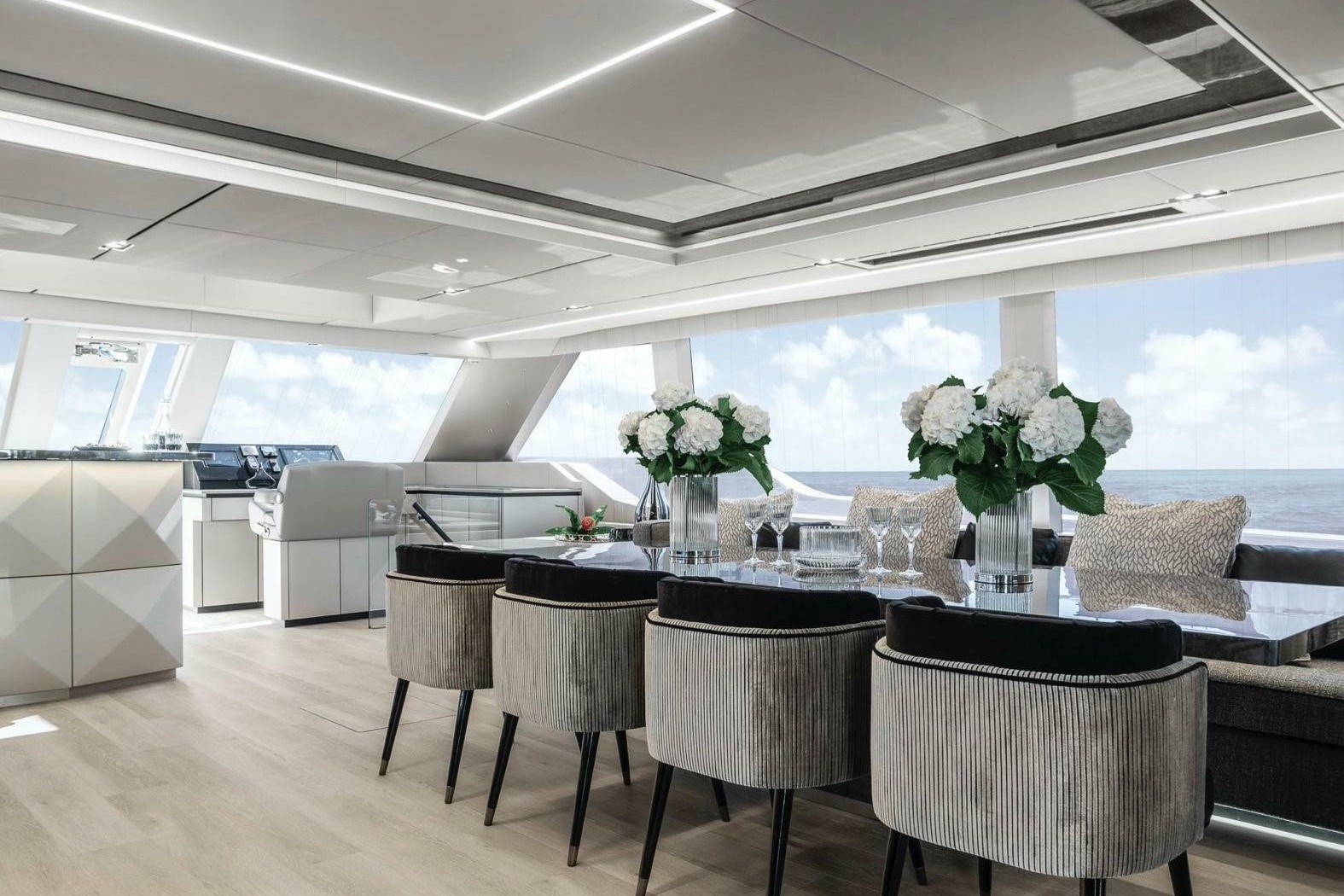 A small, modern superyacht listed for sale in Spain