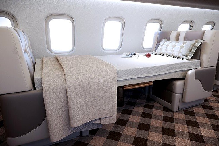 Large luxury private jet bedroom