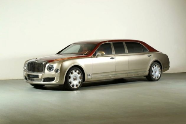 Bentley premium-class limousine in beige and red, with custom interior
