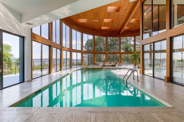Architecturally striking home in the Hamptons with a designer indoor pool