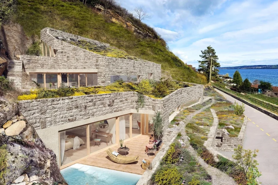 Lake Biel Vineyard Villas: Customizable Earth Homes with Panoramic Lake and Alpine Views in Ligerz, Switzerland
